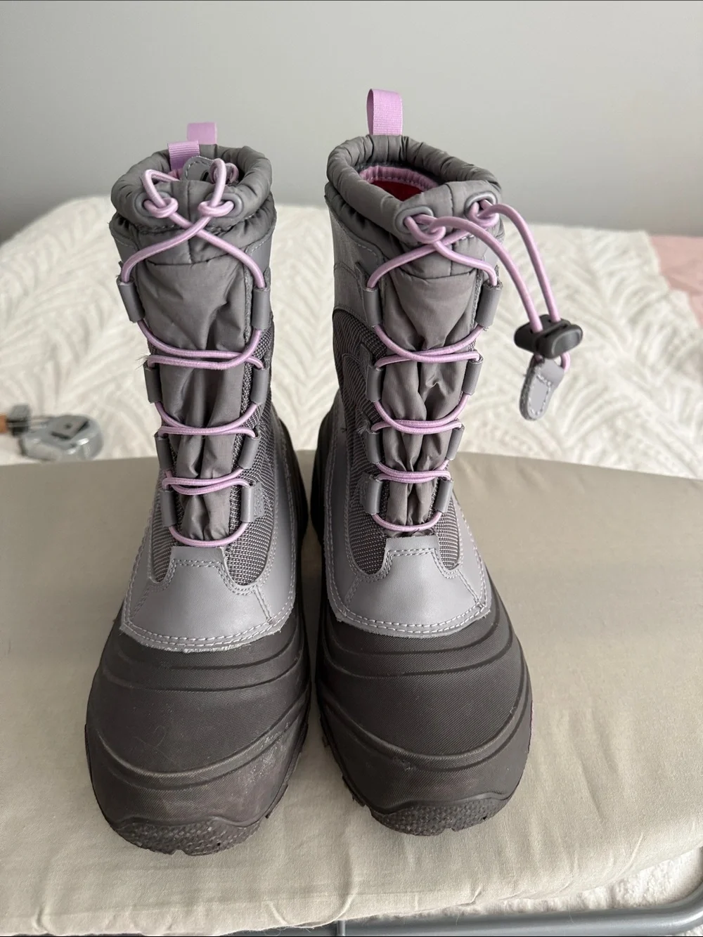 The North Face Kids Waterproof Winter Boots - Gray with Pink Accents